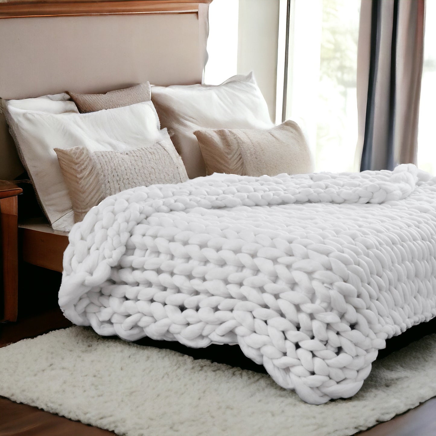 White Chunky Knit Throw Blanket