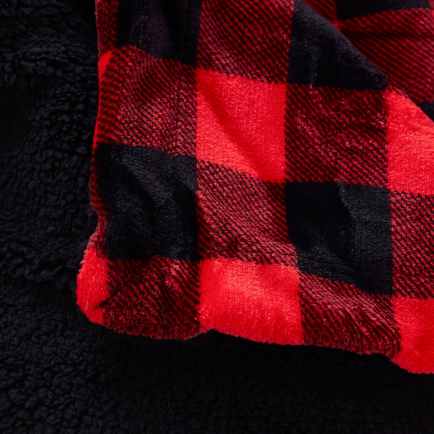 Buffalo Red Black Reversible Velvet and Sherpa Throw Blanket