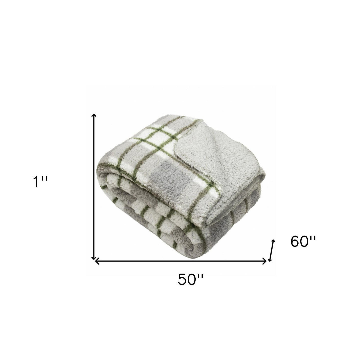 Grey Olive Reverse and White Printed Sherpa and Sherpa Throw Blanket