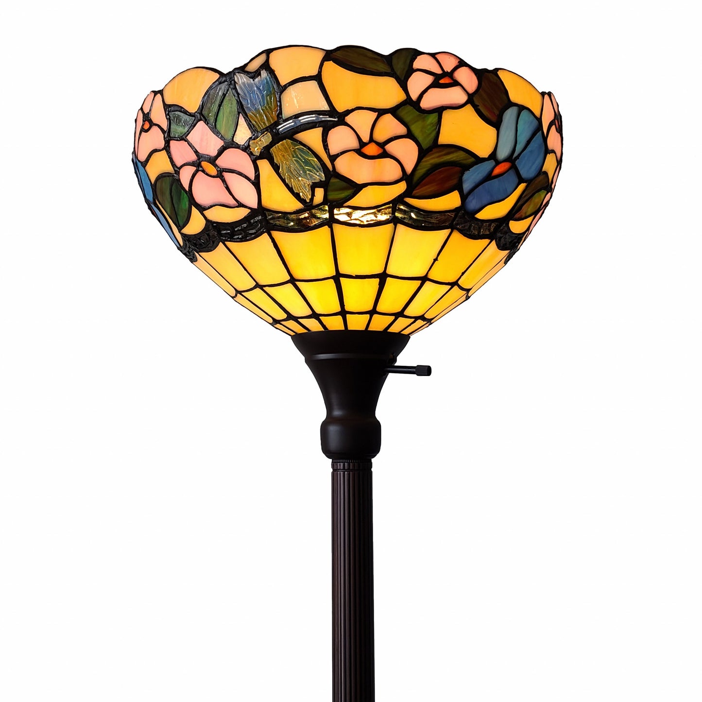 70" Brown Traditional Shaped Floor Lamp With Green And Brown Tiffany Glass Bowl Shade