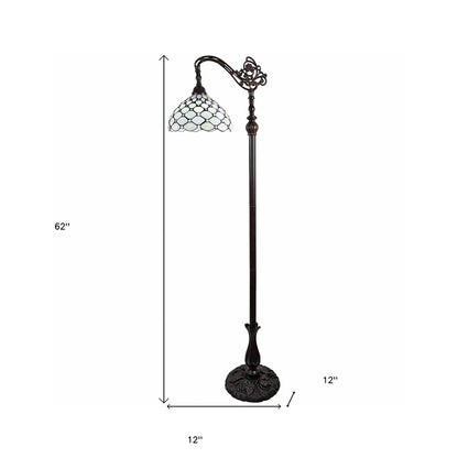 62" Brown And White Metal Floor Lamp With White Glass Bowl Shade