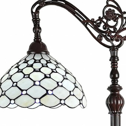 62" Brown And White Metal Floor Lamp With White Glass Bowl Shade