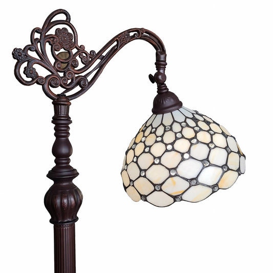 62" Brown And White Metal Floor Lamp With White Glass Bowl Shade