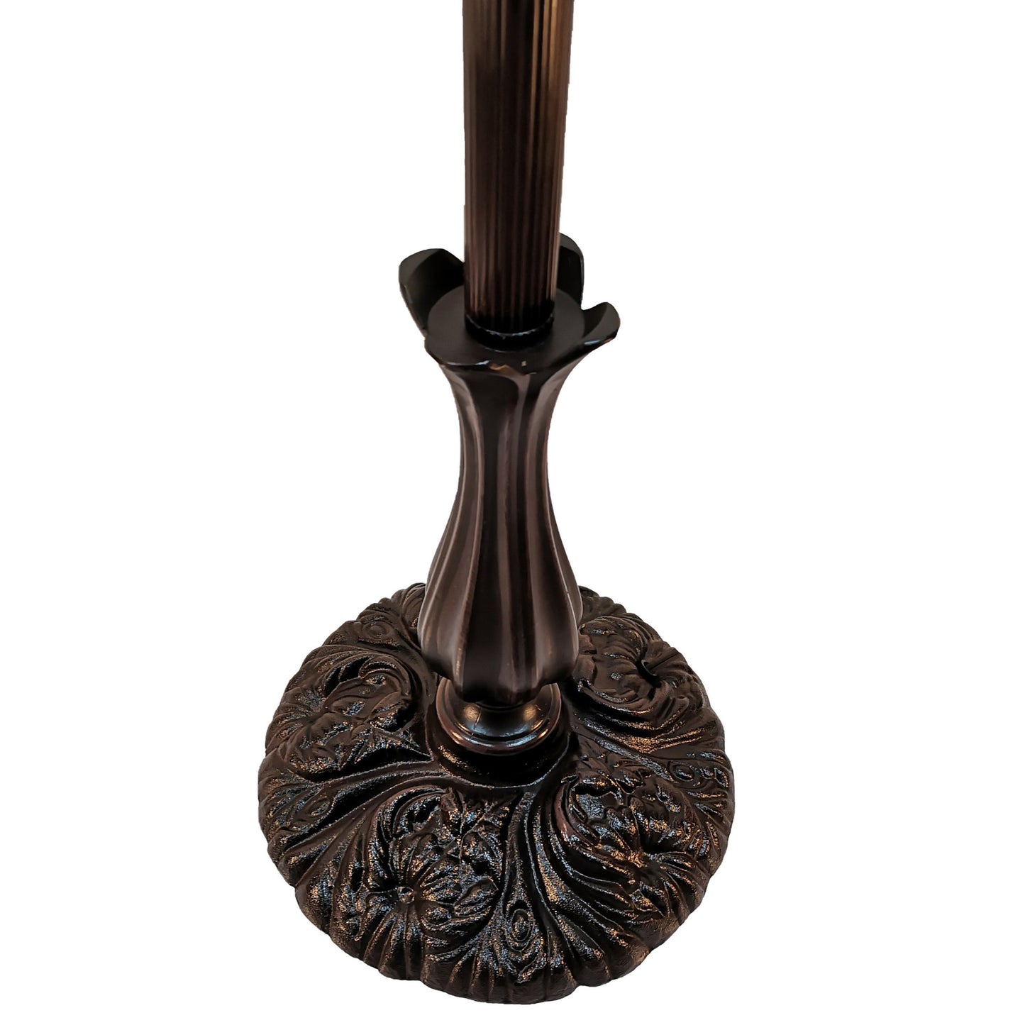 74" Brown Traditional Shaped Floor Lamp With Blue Red And Yellow Flowers Stained Glass Dome Shade