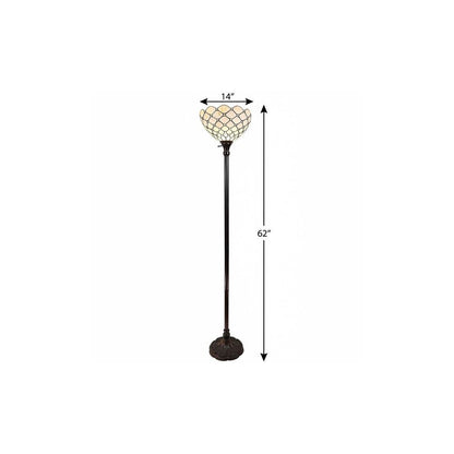 62" Brown And White Floor Lamp With White Glass Bowl Shade