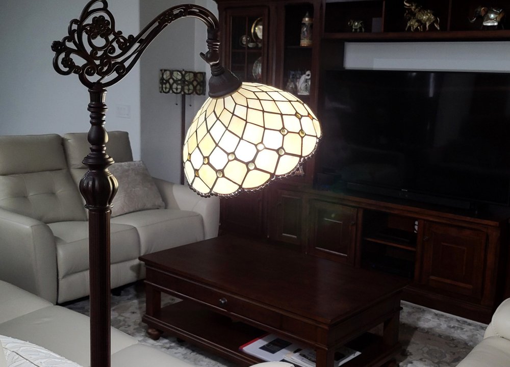 62" Brown And White Floor Lamp With White Glass Bowl Shade