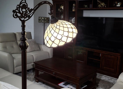 62" Brown And White Floor Lamp With White Glass Bowl Shade