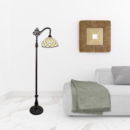 62" Brown And White Floor Lamp With White Glass Bowl Shade