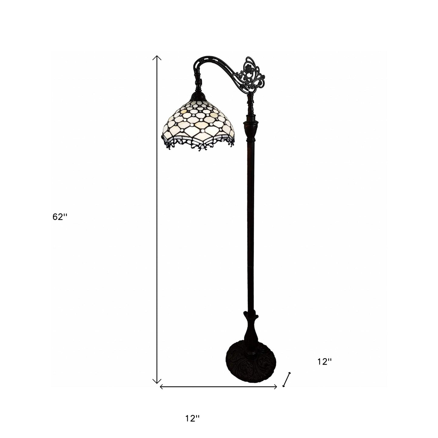 62" Brown Traditional Shaped Floor Lamp With White Tiffany Glass Bowl Shade