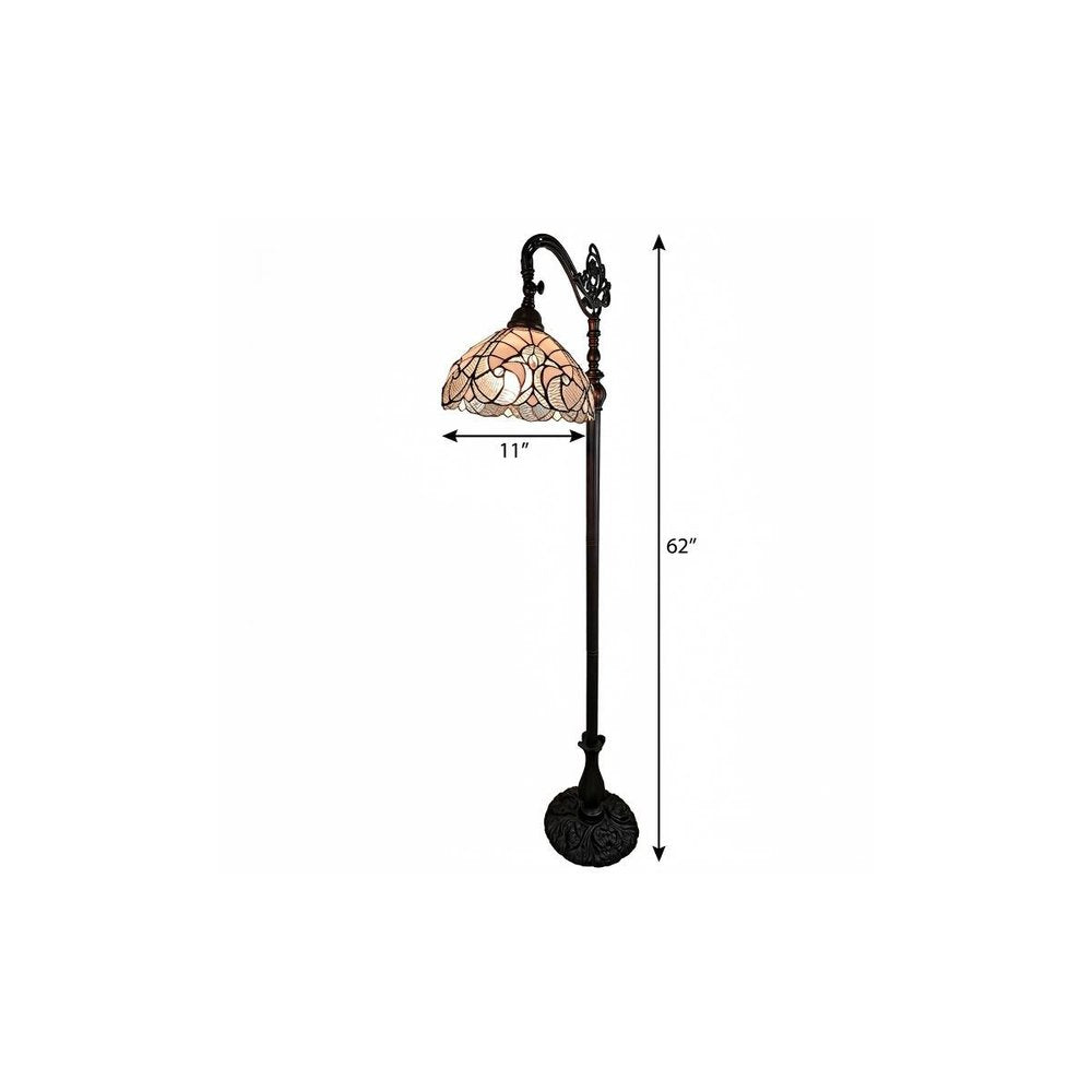 62" Brown And White Floor Lamp With White Glass Bowl Shade