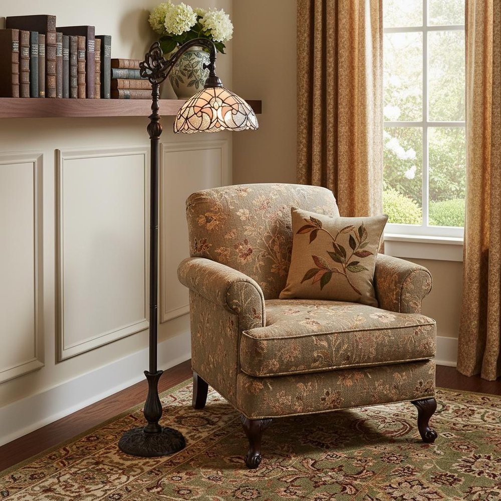 62" Brown And White Floor Lamp With White Glass Bowl Shade