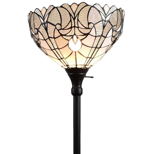 62" Brown Traditional Shaped Floor Lamp With White Stained Glass Bowl Shade