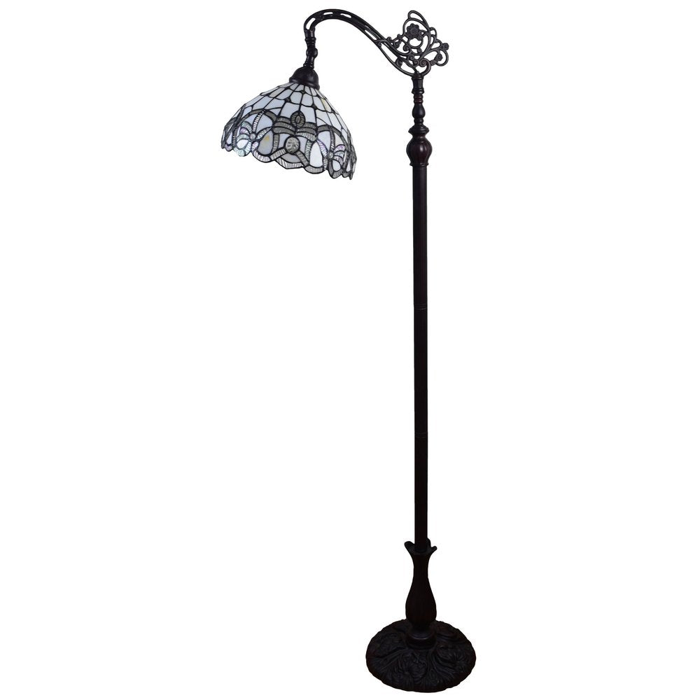62" Brown And White Torchiere Floor Lamp With White Flowers Glass Dome Shade