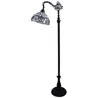 62" Brown And White Torchiere Floor Lamp With White Flowers Glass Dome Shade