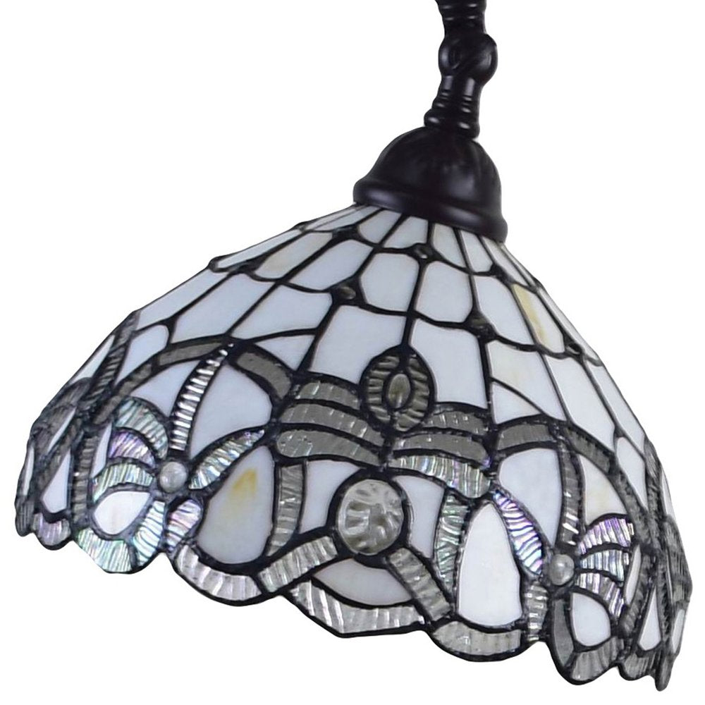 62" Brown And White Torchiere Floor Lamp With White Flowers Glass Dome Shade