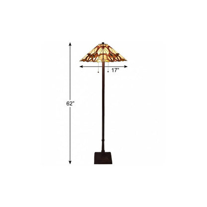 62" Beige Two Light Floor Lamp With Brown And White Glass Cone Shade