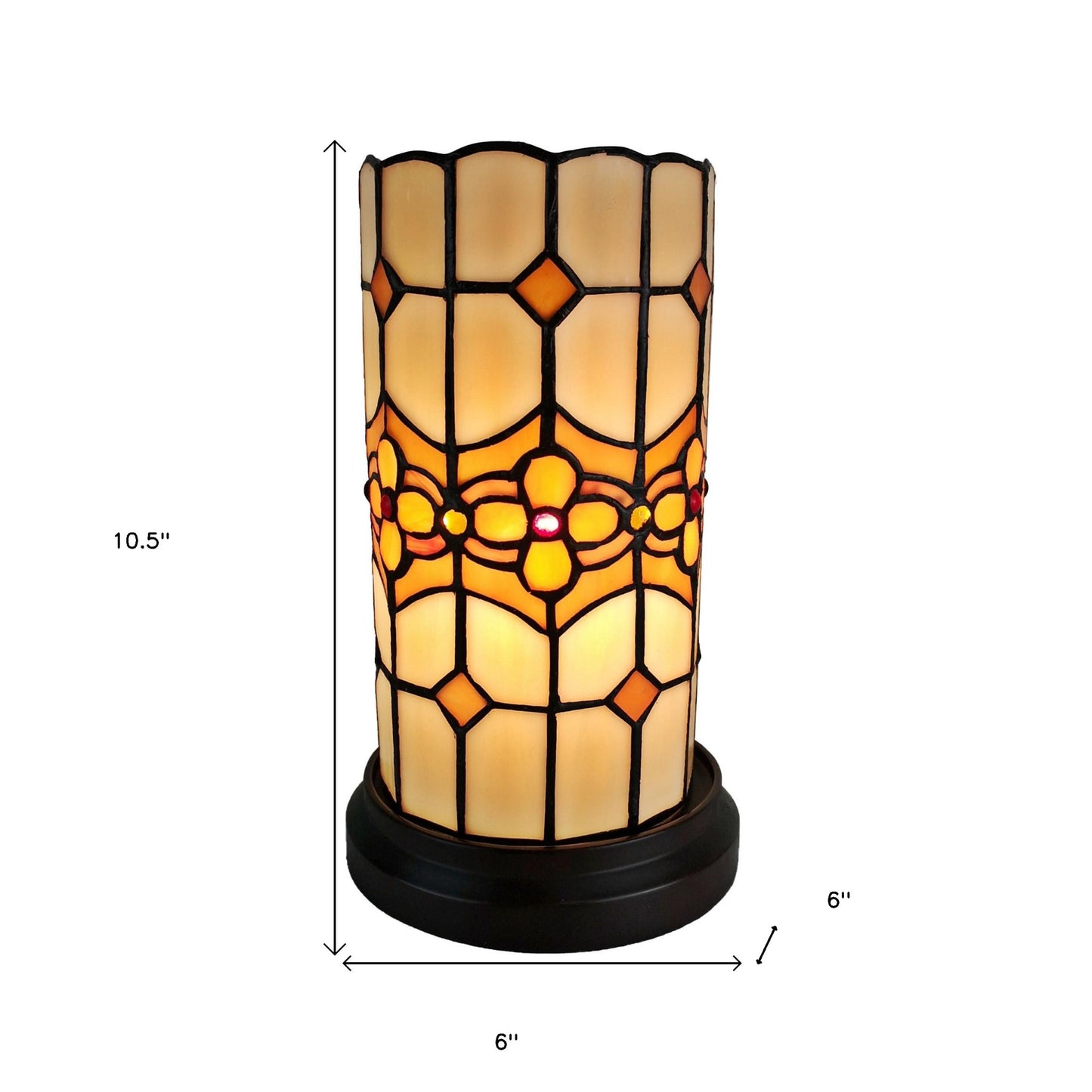 11" Brown and Beige Mosaic Tile Stained Glass Accent Lamp