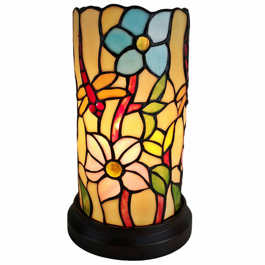 10" Red and Beige Dragonfly Stained Glass Accent Lamp