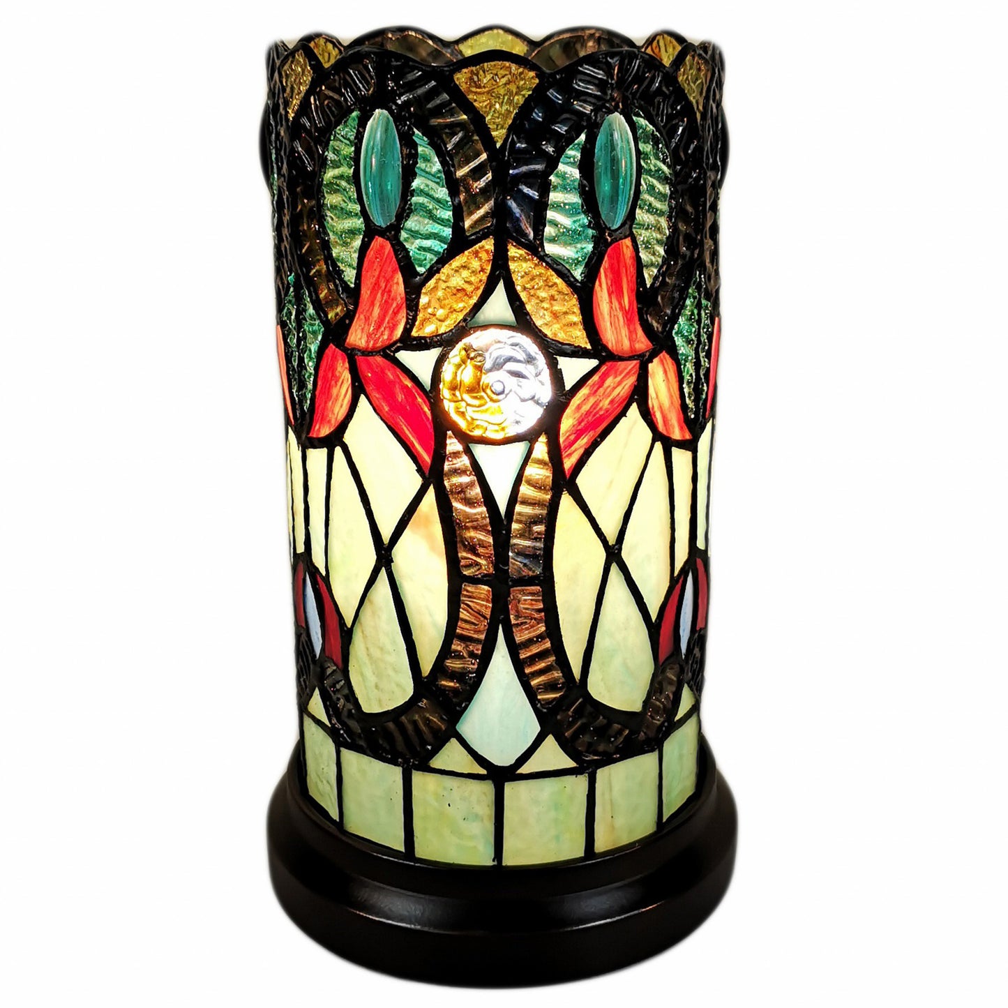 11" Beige and Orange Mosaic Tile Stained Glass Accent Lamp