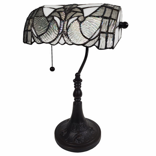 16" Dark Brown Table Lamp With White and Silver Shade