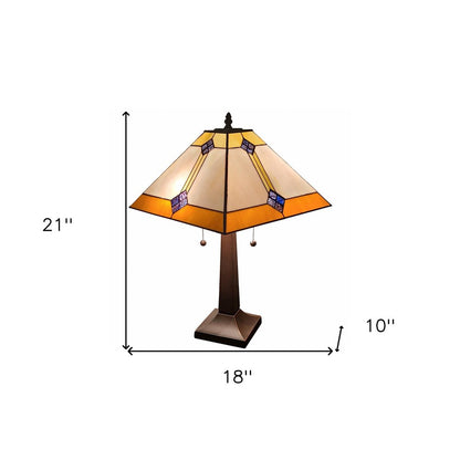 21" Dark Brown Metal Two Light Candlestick Table Lamp With Beige Shade