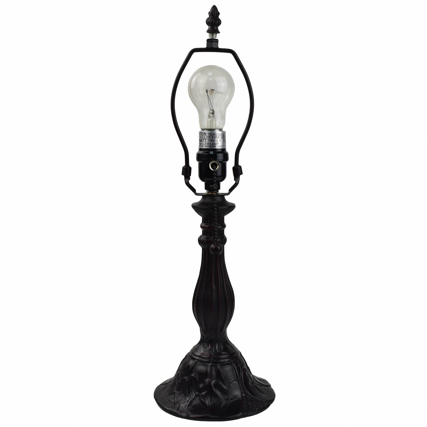 19" Dark Brown Metal Candlestick Table Lamp With Ivory Dome Shade