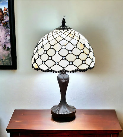 19" Dark Brown Metal Candlestick Table Lamp With White Dome Shade