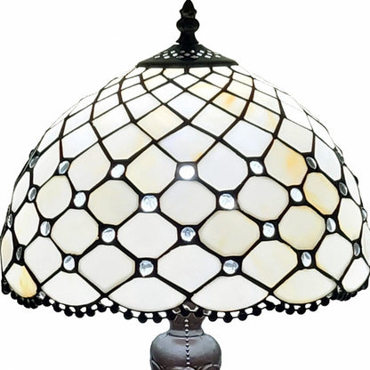 19" Dark Brown Metal Candlestick Table Lamp With White Dome Shade