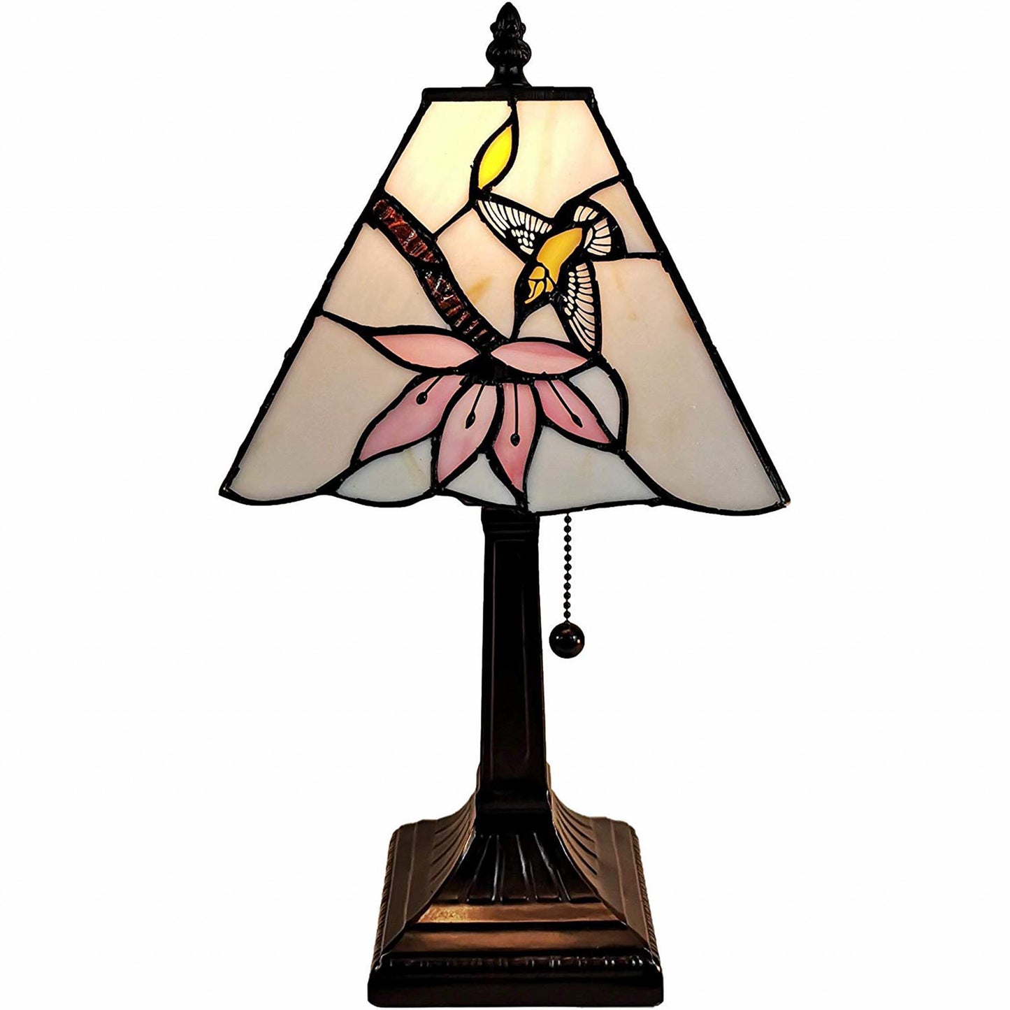 15" Dark Brown Candlestick Table Lamp With Ivory and Red Birds Novelty Shade