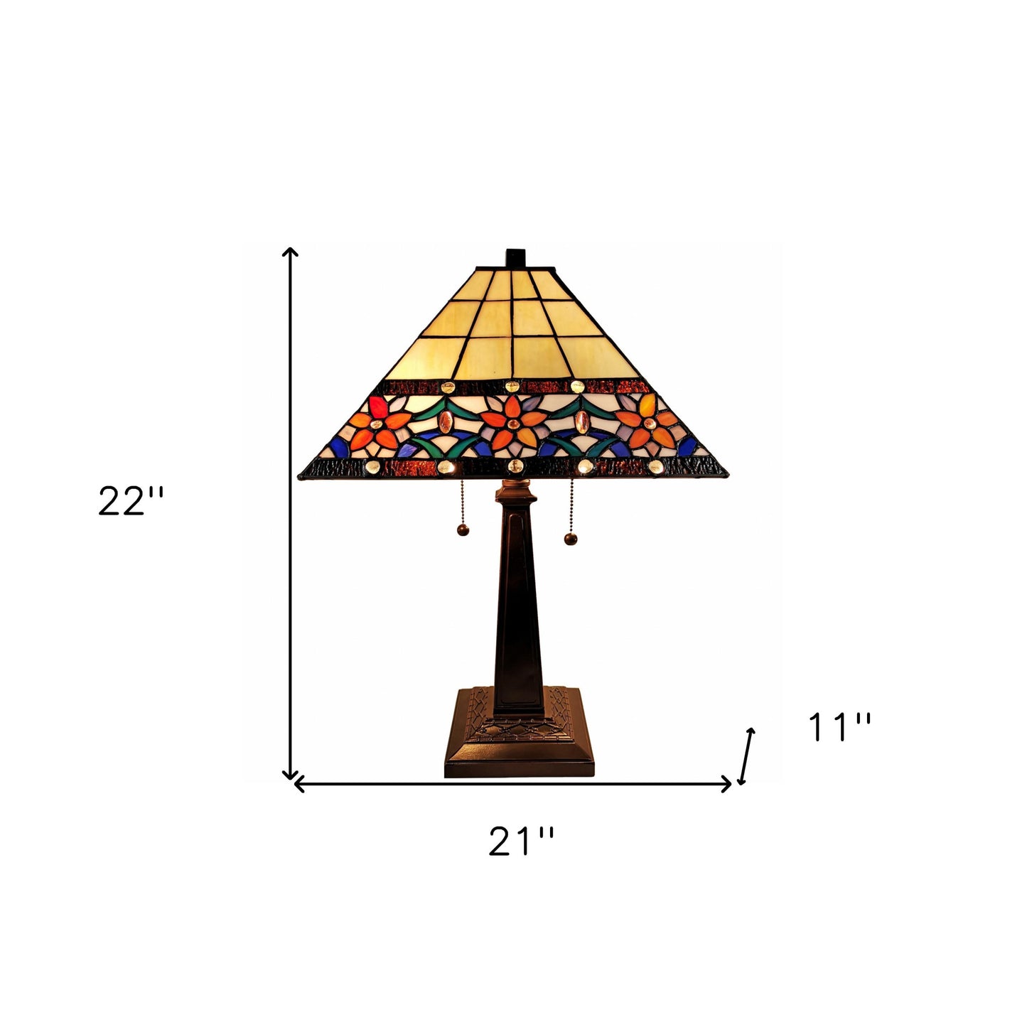 22" Dark Brown Metal Two Light Candlestick Table Lamp With Orange Empire Shade