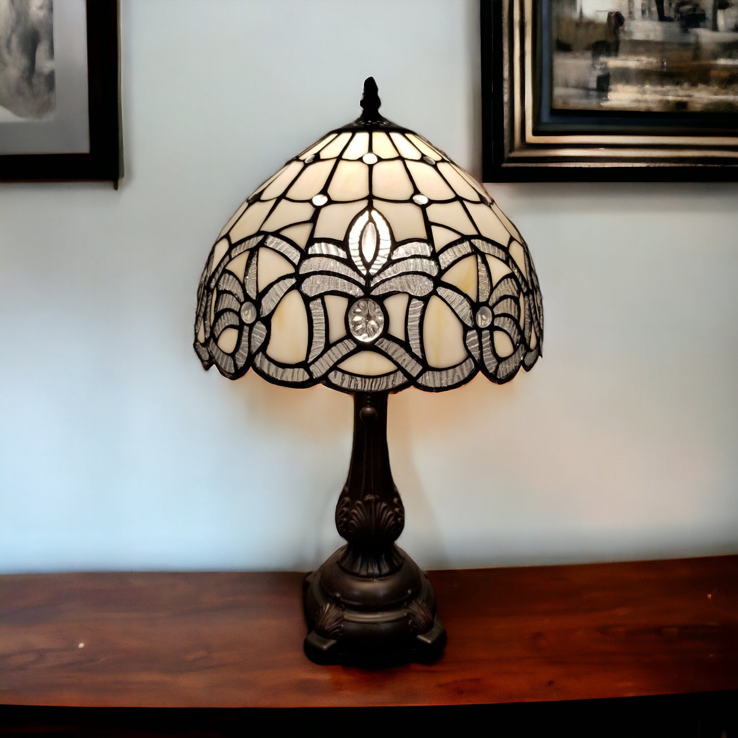 19" Dark Brown Metal Candlestick Table Lamp With White Dome Shade