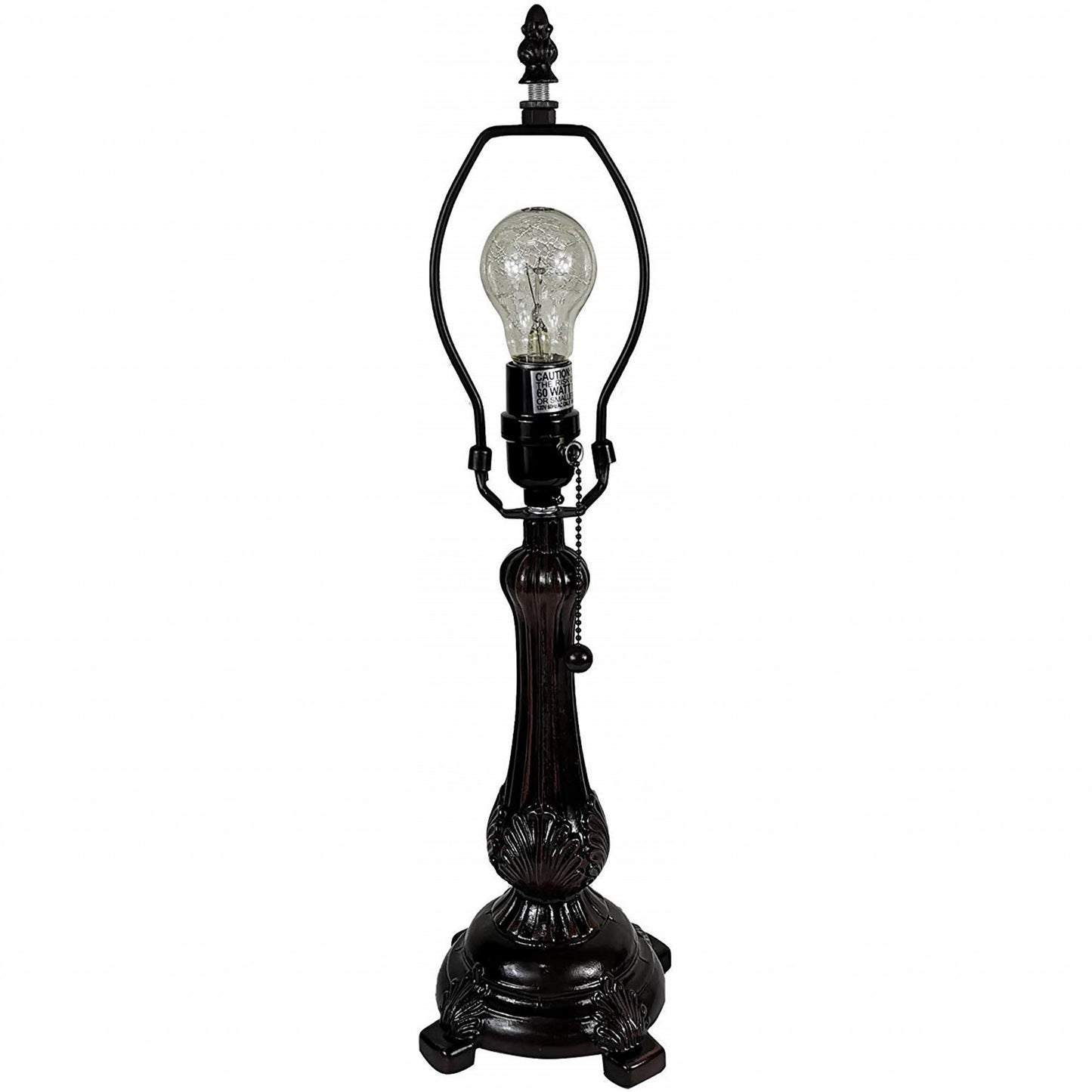 19" Dark Brown Metal Candlestick Table Lamp With White Dome Shade