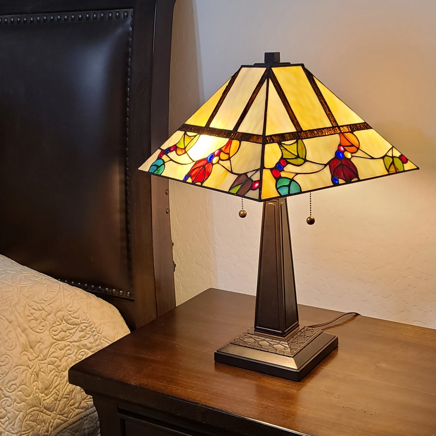 22" Dark Brown Metal Two Light Candlestick Table Lamp With White Shade