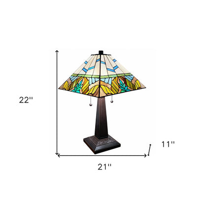 22" Dark Brown Metal Two Light Candlestick Table Lamp With White Shade