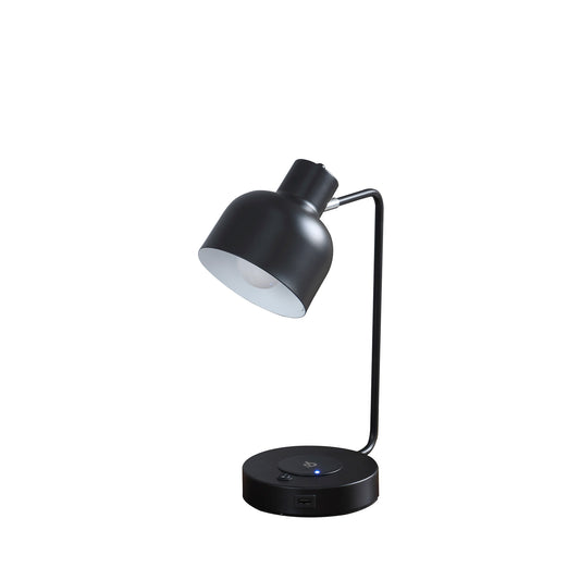 15" Black Metal Desk USB Table Lamp With Black Shade