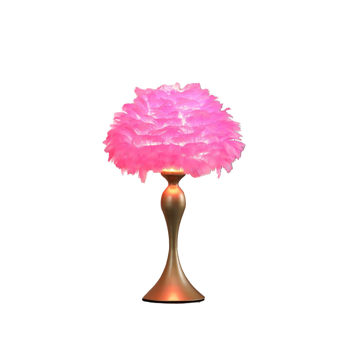 24" Glam Hot Pink Feather and Gold Table Lamp