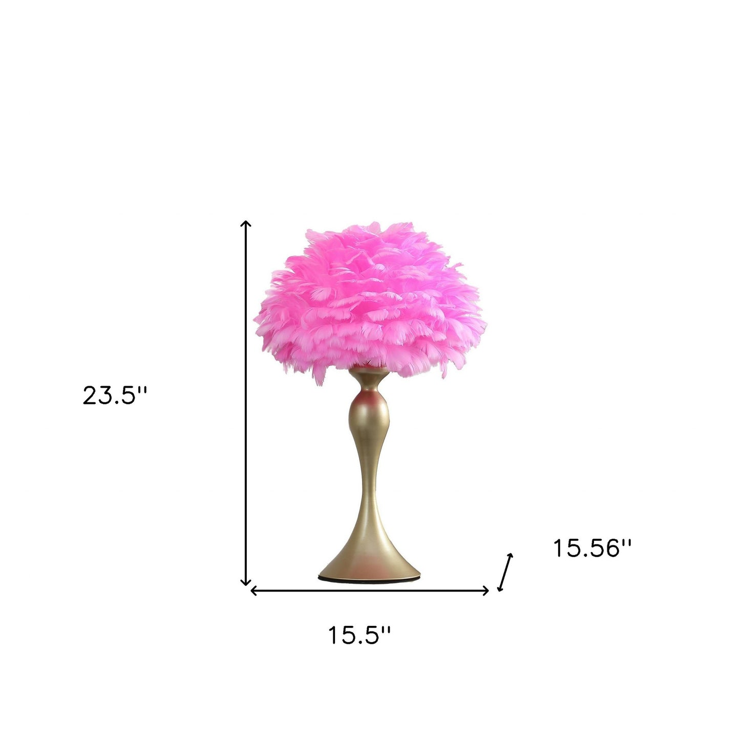 24" Glam Hot Pink Feather and Gold Table Lamp