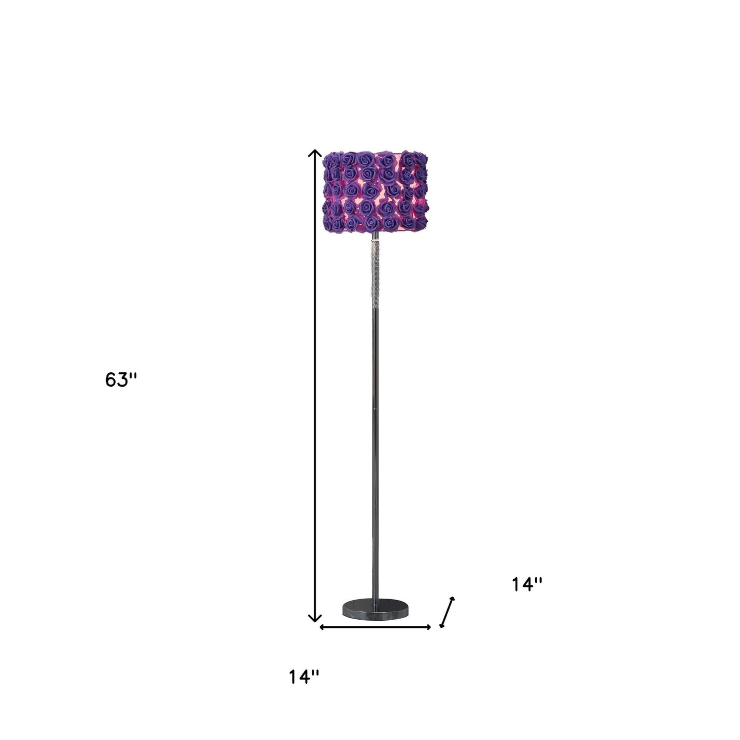 63" Steel and Acrylic Floor Lamp With Purple Flowers Fabric Drum Shade