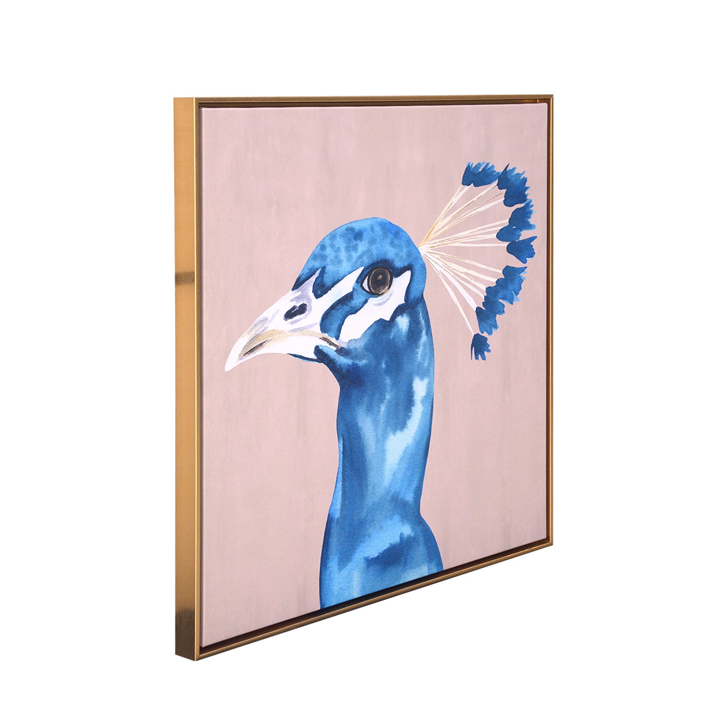 Peacock Portrait Gold Floater Frame Painting Wall Art