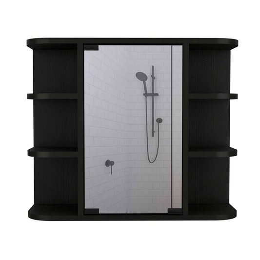 24" Black Wall Mounted Bathroom Cabinet With Six Shelves