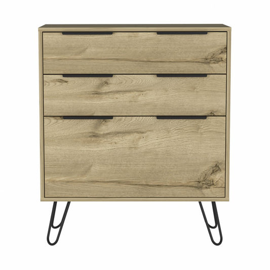 30" Brown And Black Wood Three Drawer Dresser