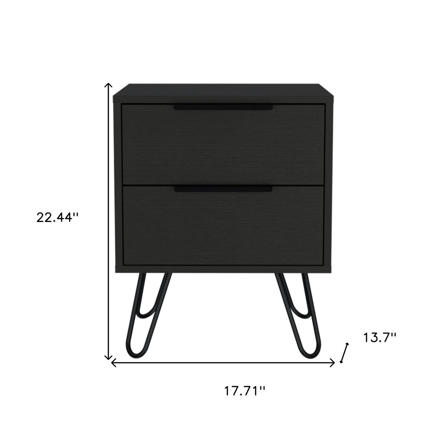 22" Black Two Drawer Faux Wood Nightstand