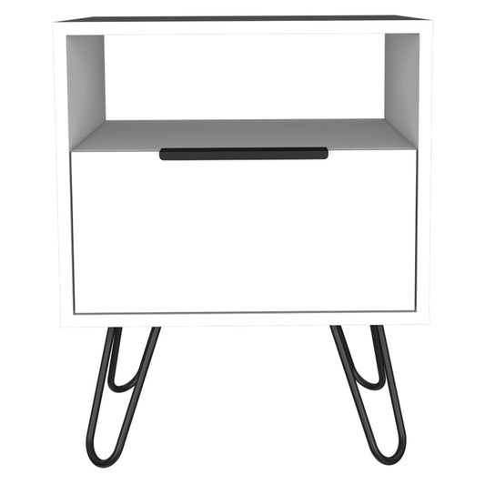 22" White Wood One Drawer Nightstand