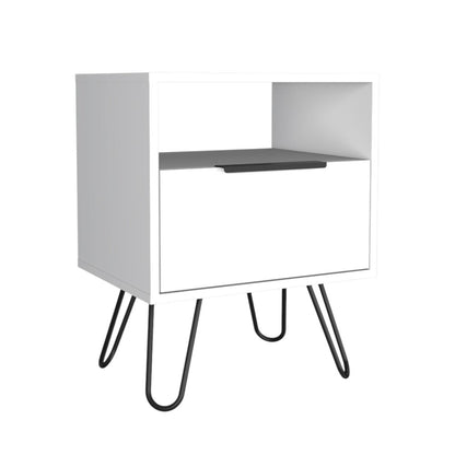 22" White Wood One Drawer Nightstand