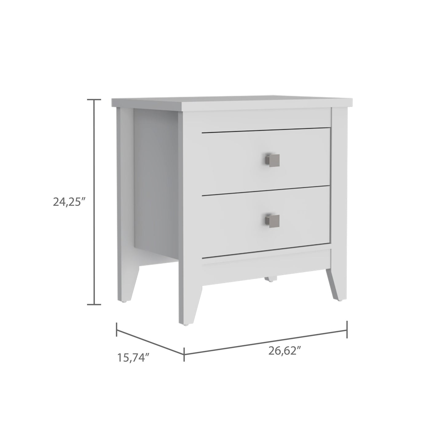 24" White Two Drawer Nightstand