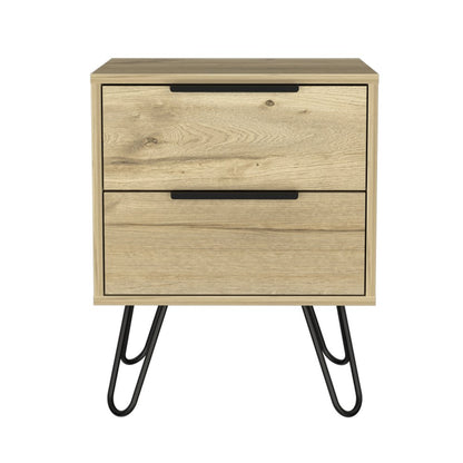22" Oak Wood Two Drawer Nightstand