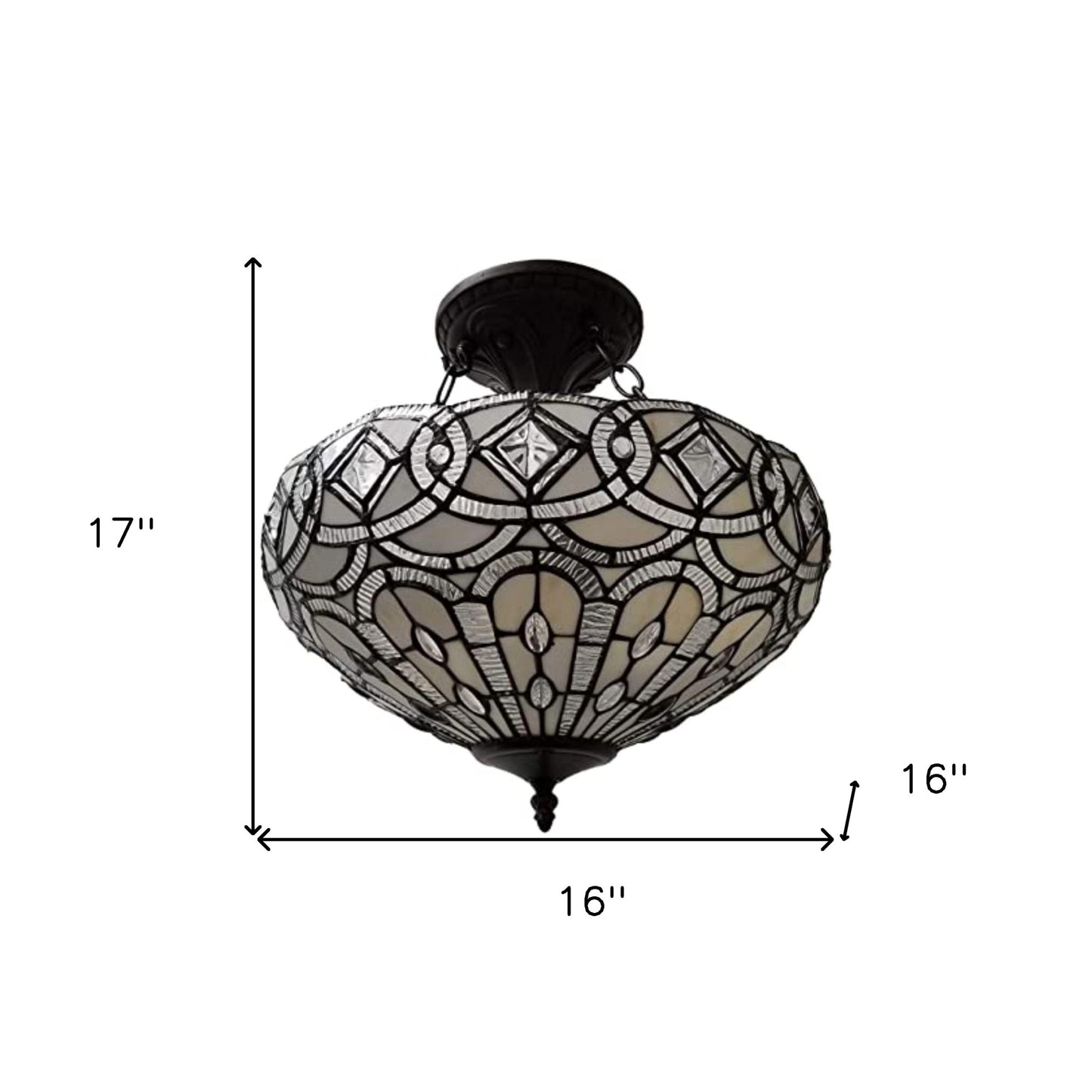 Black and Gray Tiffany Style Two Light Glass Dimmable Semi Flush Ceiling Light