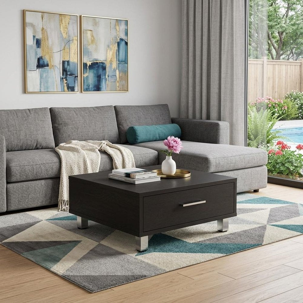 24" Black Coffee Table With Drawer