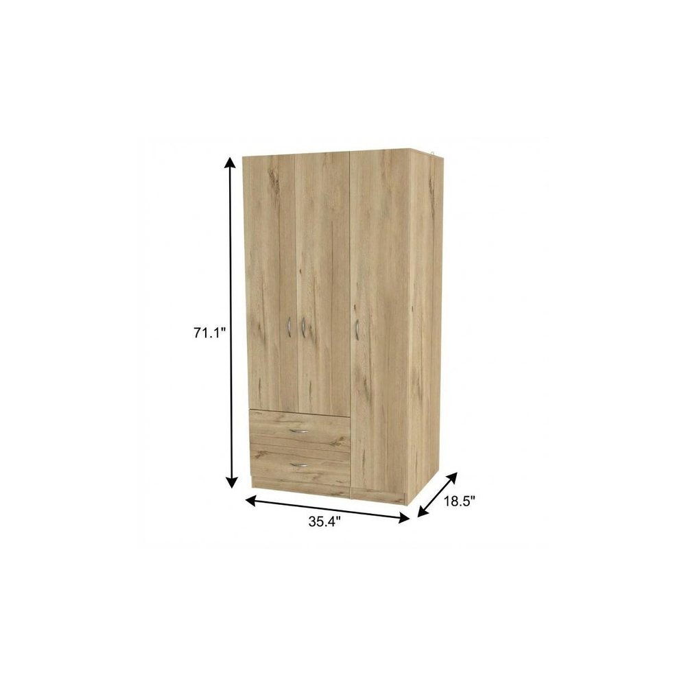 71" Brown Wood Three Door Two Drawer Combo Dresser