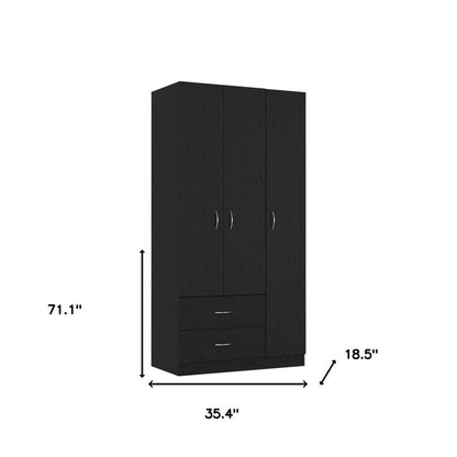 71" Black Wood Two Drawer Combo Dresser